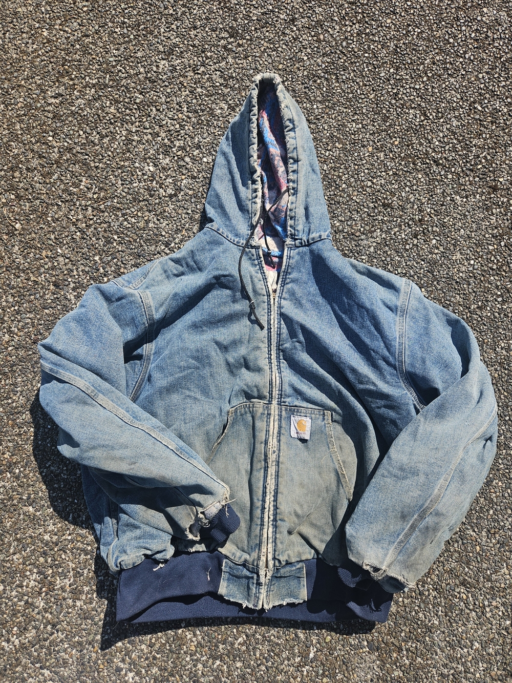 Vintage 90s Carhartt JB848 Denim Aztec Blanket-Lined Active Jacket XXL